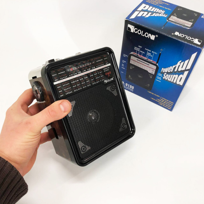 Радіоприймач GOLON RX-9100 USB+SD Радіо з ліхтарем, Ретро радіо, FM передавач. Колір: коричневий