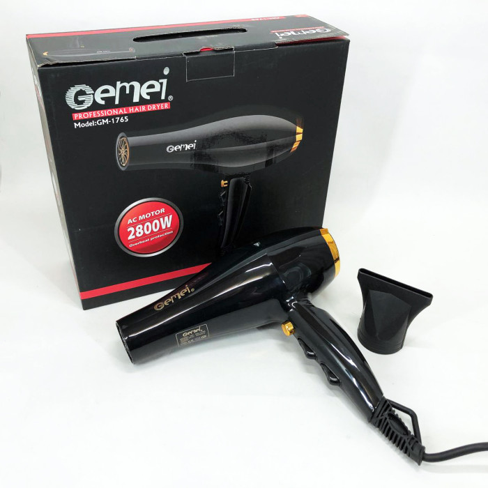 Фен Gemei GM 1765 Професійний фен для волосся дві швидкості та три режими для сушіння та укладання волосся