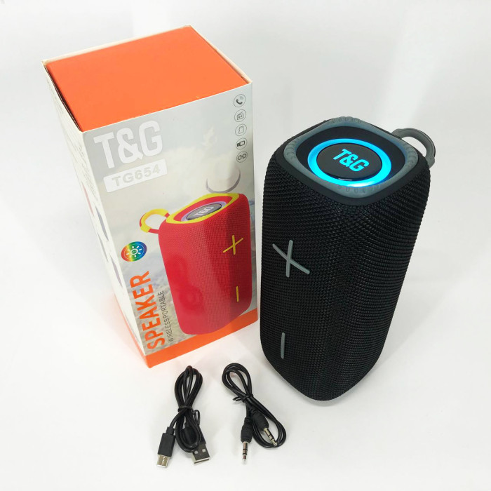 Портативна Bluetooth колонка TG654 8W з підсвічуванням, акумуляторна колонка для музики. Колір: чорний