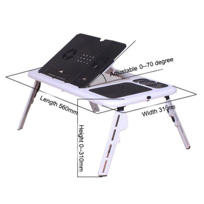Складаний столик для ноутбука LD-09 E-Table, столик з охолодженням 2 USB кулера, Стіл підставка з вентиляцією