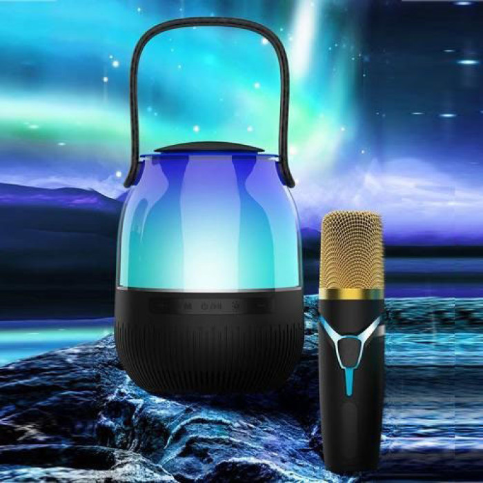 Портативна колонка XM-A68 з RGB підсвічуванням та мікрофоном, Bluetooth мікрофон для караоке