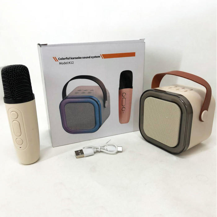 Портативна колонка з караоке мікрофоном та RGB підсвічуванням K12 10W Bluetooth. Колір: білий
