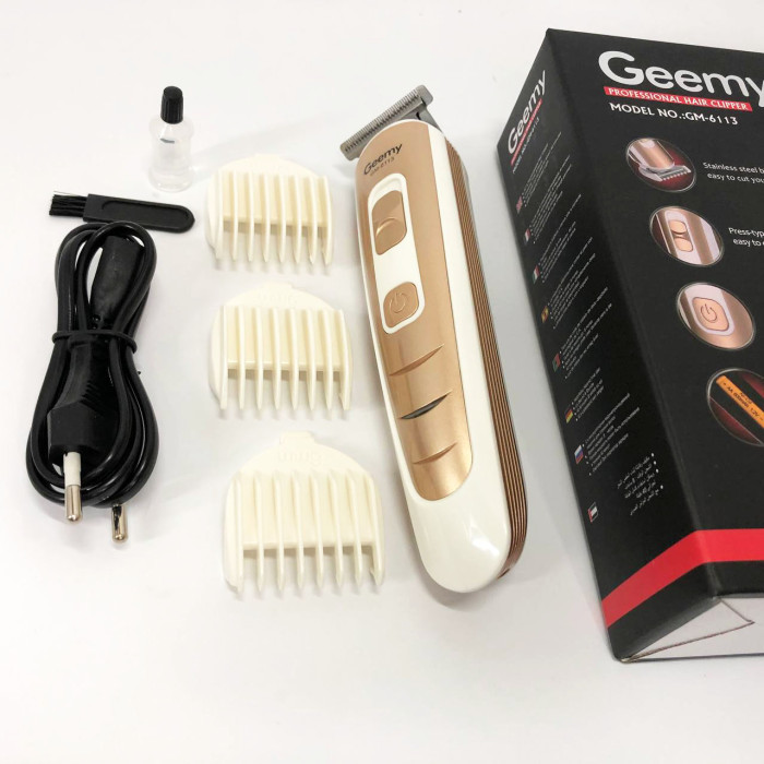 Машинка для стрижки волосся Gemei GM-6113 акумуляторна, чоловіча машинка для гоління. Колір: золотий