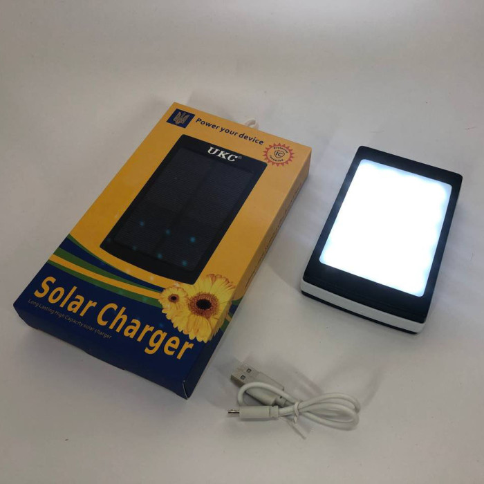 УМБ Power Bank Solar 50000 mAh мобільне зарядне із сонячною панеллю та лампою. Колір білий