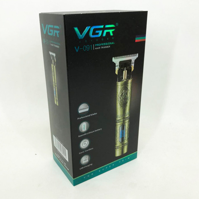 Тример для волосся і бороди VGR V-091 LED 3 насадки, Підстригальна машинка, Машинка окантувальна