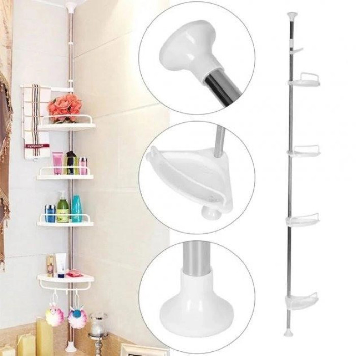 Кутова полиця у ванну Multi Corner Shelf AD 9866 з металу та пластику 2.6 метра, 4 полиці, регульована
