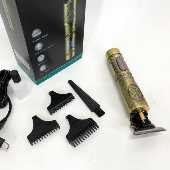Тример для волосся і бороди VGR V-091 LED 3 насадки, Підстригальна машинка, Машинка окантувальна