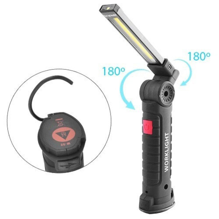 Світлодіодний ліхтар кемпінг W52 SMD + COB, червоний + білий, магніт, гачок, кемпінговий складний ліхтар