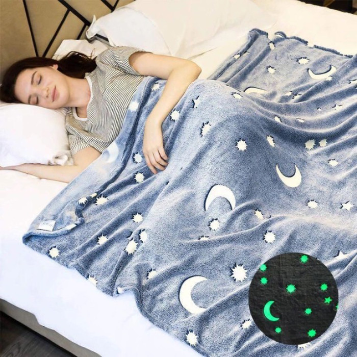 Плед, що світиться в темряві, плюшеве покривало Blanket kids Magic Star 150х100 см флісова ковдра. Колір: синій