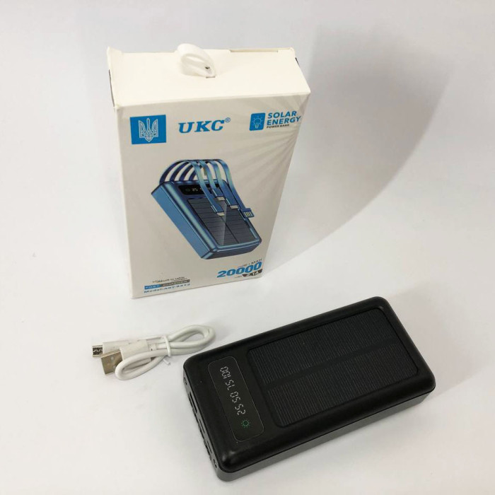 Портативний зарядний пристрій на 20000mAh, Power Bank на сонячній батареї, для планшета. Колір: чорний
