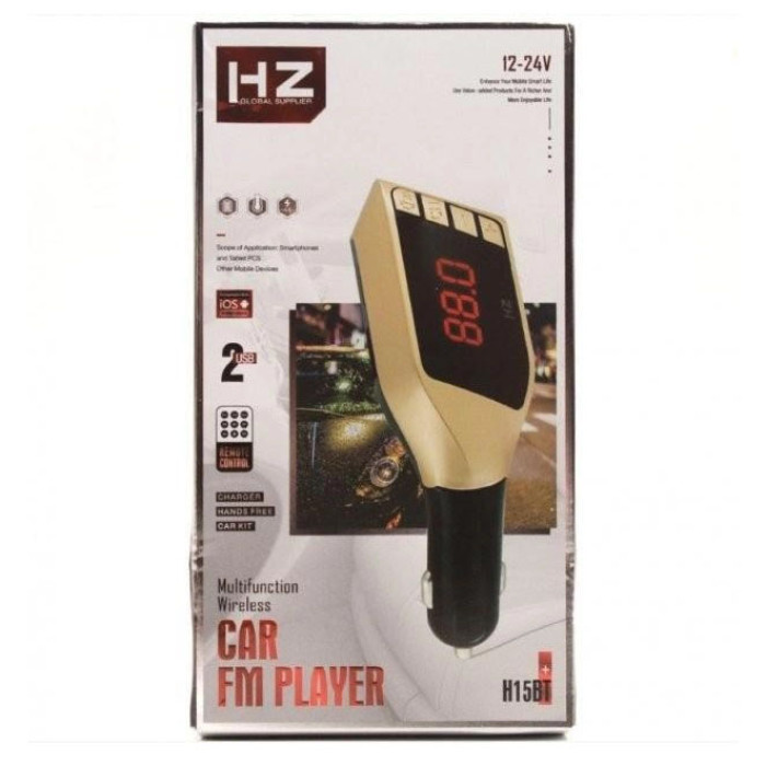 Автомобільний FM трансмітер модулятор H15 Bluetooth MP3. Колір: золотий
