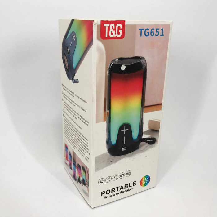 Bluetooth-колонка TG651 з RGB ПІДСВІТКОМ, акумуляторна колонка для музики, для вечірки. Колір: синій