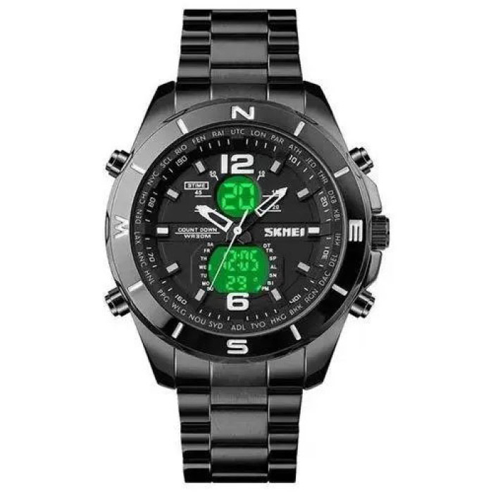 Годинник наручний чоловічий SKMEI 1670BKWT BLACK-WHITE, Армійський годинник протиударний. Колір: чорний