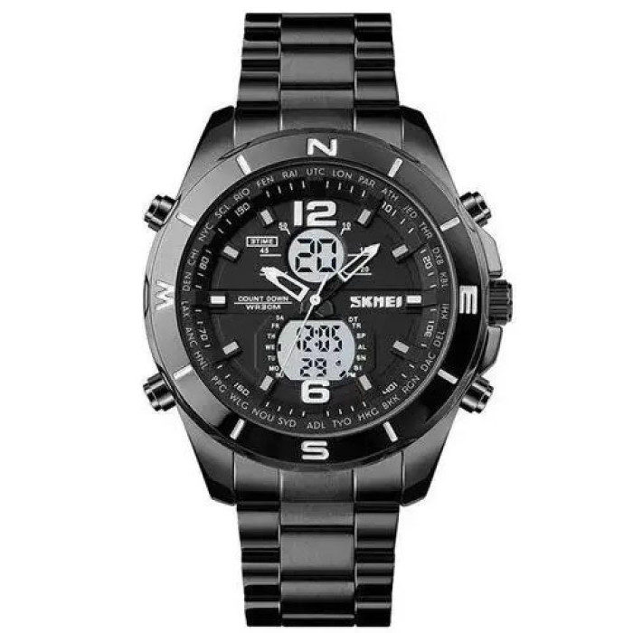 Годинник наручний чоловічий SKMEI 1670BKWT BLACK-WHITE, Армійський годинник протиударний. Колір: чорний