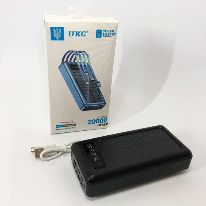Портативний зарядний пристрій на 20000mAh, Power Bank на сонячній батареї, для планшета. Колір: чорний