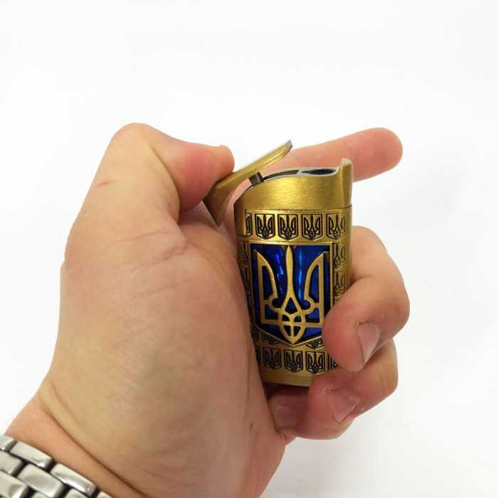 Турбо запальничка Герб України на СИНЬОМУ тлі, запальничка сувенірна подарункова 319