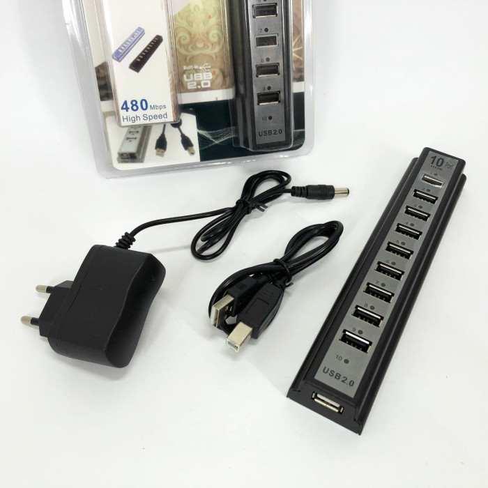 Розгалужувач USB HUB на 10 портів з активною зарядкою 220V, Розгалужувач юсб, Хаб для ноутбука