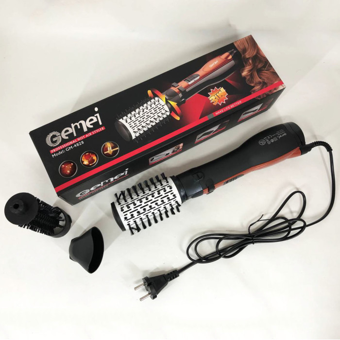 Фен Щітка Gemei Gm-4828 Браш Стайлер гребінець Для Брашинга, Фен щітка 3 в 1, Фен браш Gemei