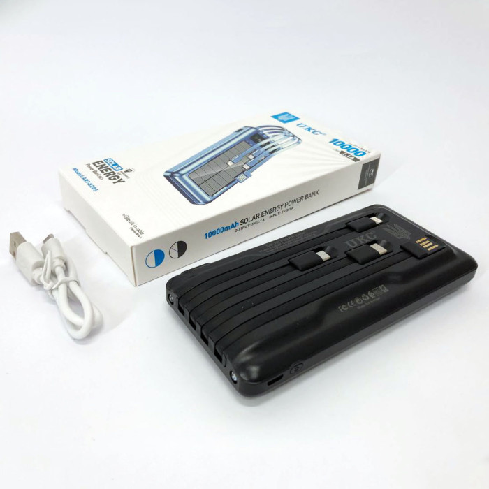 Портативний зарядний пристрій на 10000mAh, Power Bank на сонячній батареї, заряджання. Колір: чорний