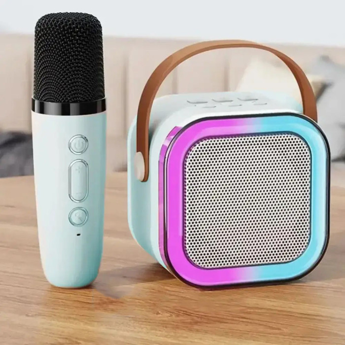 Портативна колонка з караоке мікрофоном та RGB підсвічуванням K12 10W Bluetooth. Колір: блакитний