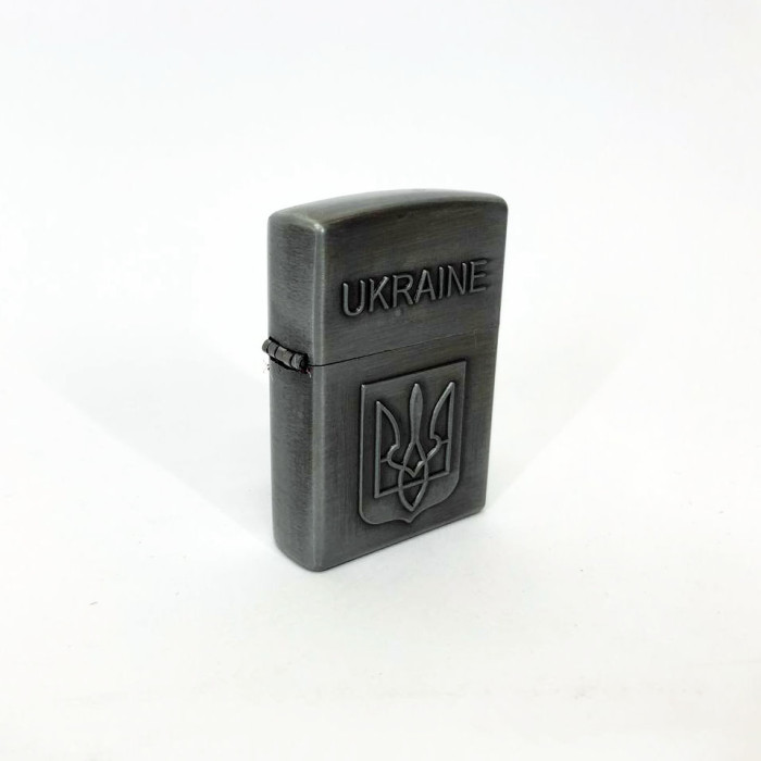 Запальничка бензинова герб України 4410, запальничка у подарунок, сувенірні запальнички. Колір: срібний