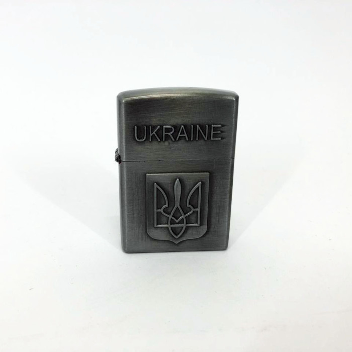 Запальничка бензинова герб України 4410, запальничка у подарунок, сувенірні запальнички. Колір: срібний