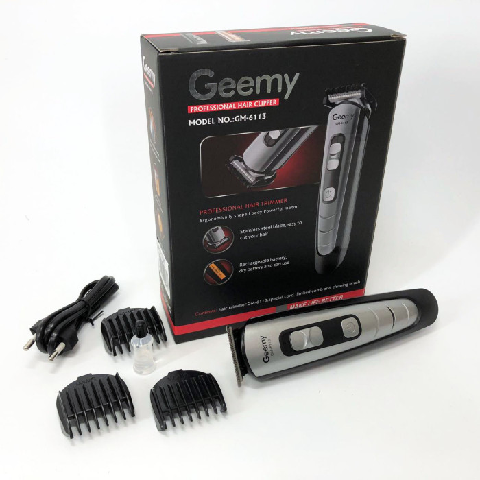 Машинка для стрижки волосся Gemei GM-6113 акумуляторна, Практична машинка для стрижки. Колір: чорний
