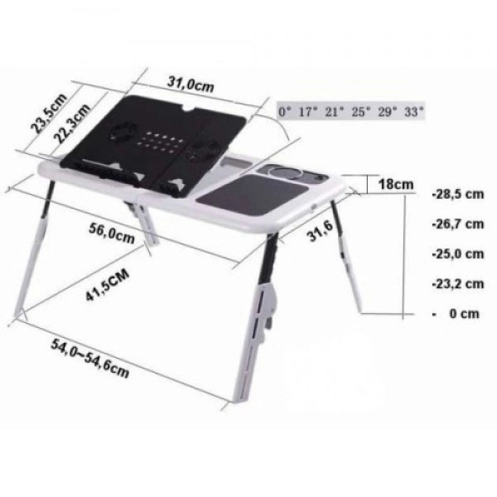 Складаний столик для ноутбука LD-09 E-Table, столик з охолодженням 2 USB кулера, Стіл підставка з вентиляцією