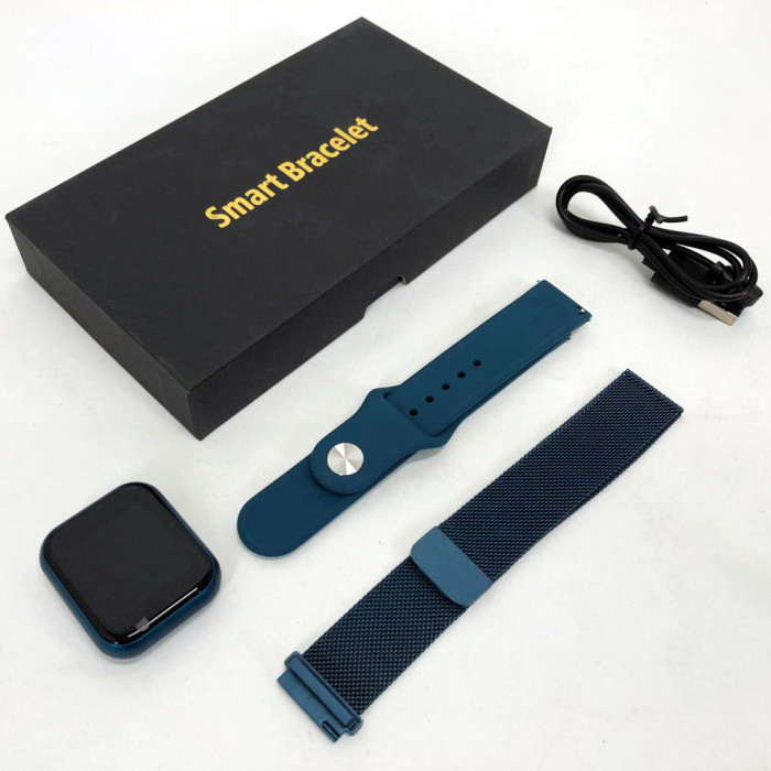 Smart Watch T80S, два браслети, температура тіла, тиск, оксиметр. Колір: синій