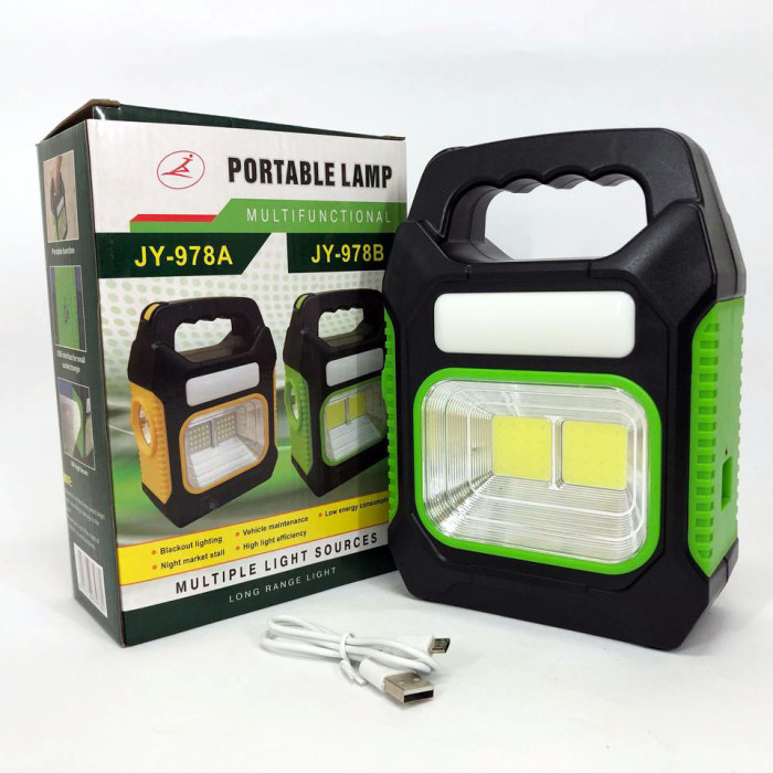 Портативний ліхтар лампа JY-978B акумуляторний із сонячною панеллю + Power Bank. Колір: зелений