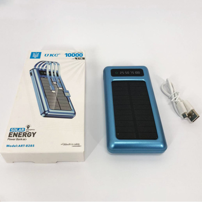 Портативний зарядний пристрій на 10000 mAh, Power Bank на сонячній батареї, заряджання. Колір: синій