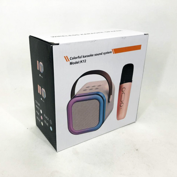 Портативна колонка з караоке мікрофоном та RGB підсвічуванням K12 10W Bluetooth. Колір: блакитний