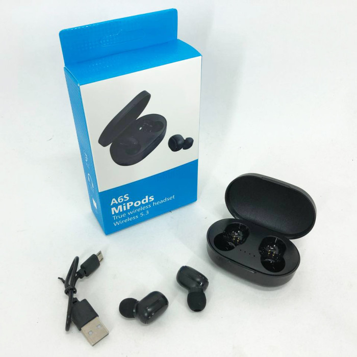 Навушники бездротові блютуз TWS MiPods A6S True, бездротові навушники для смартфона. Колір чорний