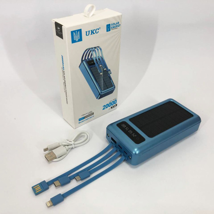 Портативний зарядний пристрій на 20000mAh, Power Bank на сонячній батареї, для планшета. Колір: синій