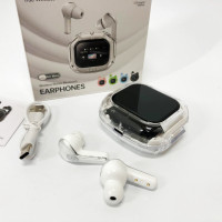 Бездротові вакуумні навушники TWS з дисплеєм LED, вологозахист IPx4 Bluetooth 5.4 з кейсом. Колір: білий
