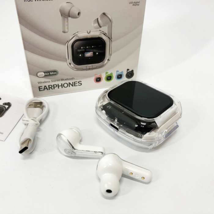 Бездротові вакуумні навушники TWS з дисплеєм LED, вологозахист IPx4 Bluetooth 5.4 з кейсом. Колір: білий