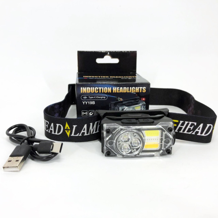 Ліхтар налобний YY-19B-3SMD+2COB(white+yellow+red), Налобний ліхтарик із usb зарядкою