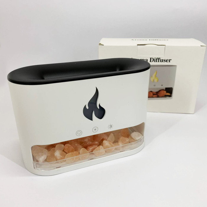 Лампа зволожувач повітря Docsal Flame 3 в 1 з соляним камінням, Портативний зволожувач лампа біла