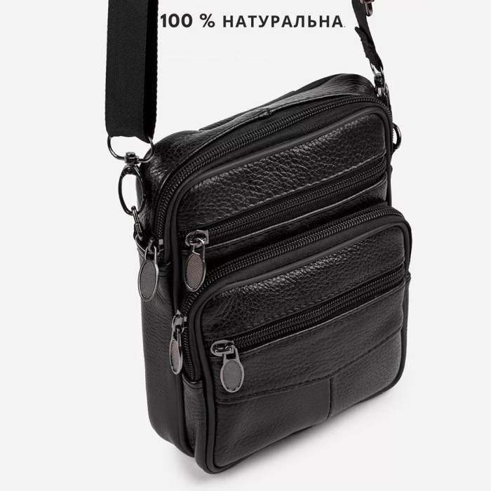Стильна чоловіча сумка через плече з натуральної шкіри, компактний розмір, багато відділень