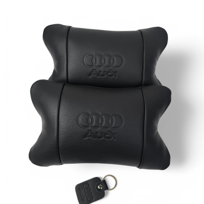 Набір шкіряних подушок Audi + брелок у подарунок, подушки на підголовник у авто