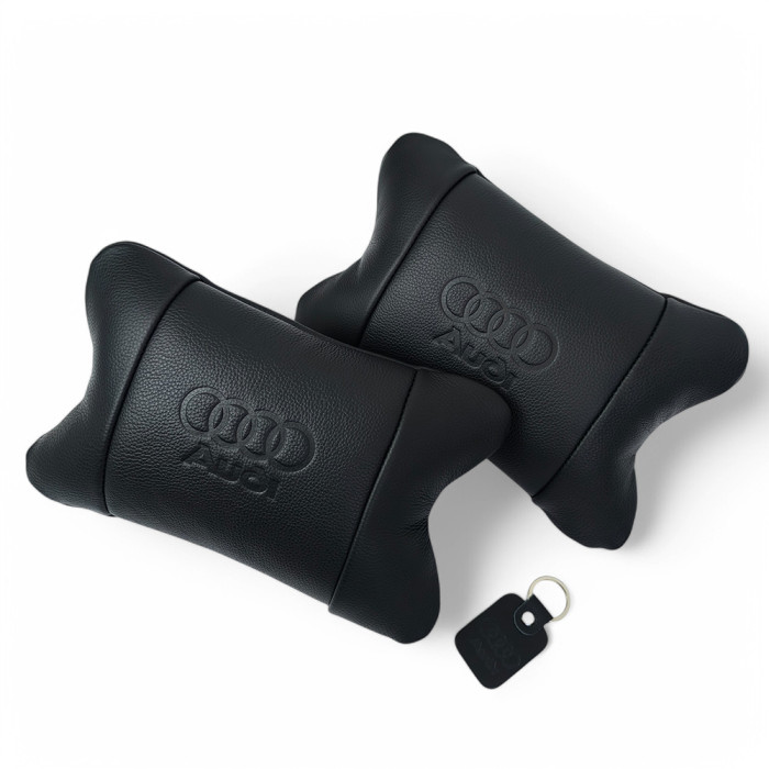 Набір шкіряних подушок Audi + брелок у подарунок, подушки на підголовник у авто