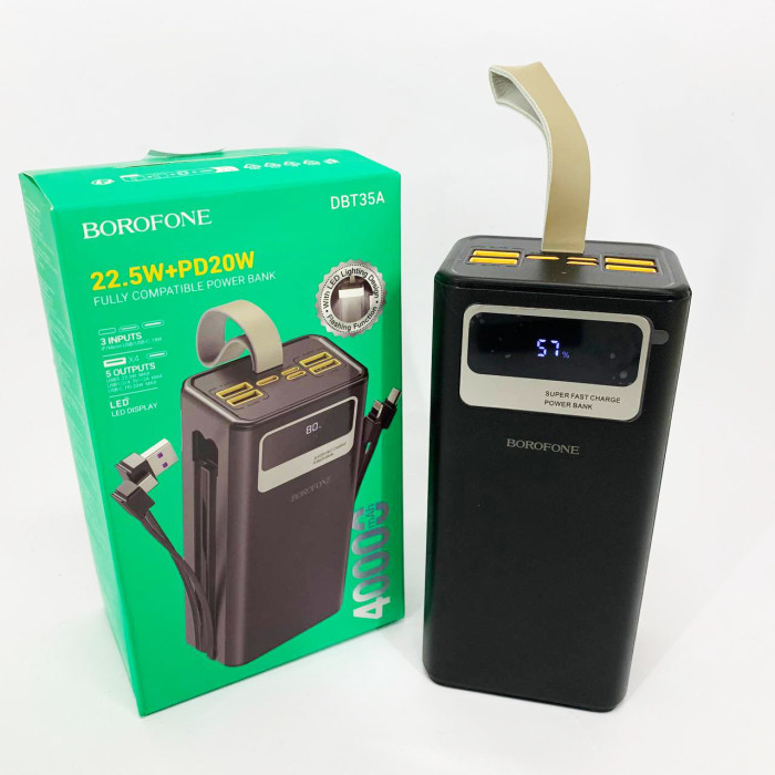 Портативний зарядний пристрій Power Bank BOROFONE DBT35A 40000mAh із вбудованими кабелями