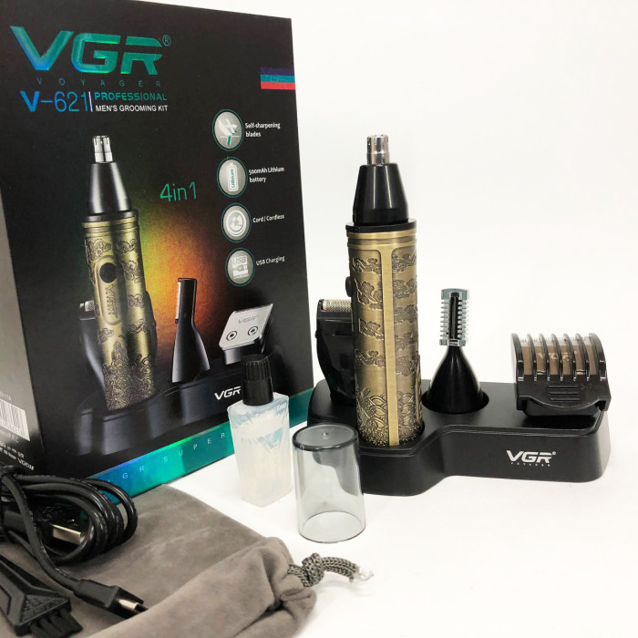 Тример VGR 4 в 1 V-621, Чоловічі електробритви для обличчя, Бритва для вологого видалення волосся.