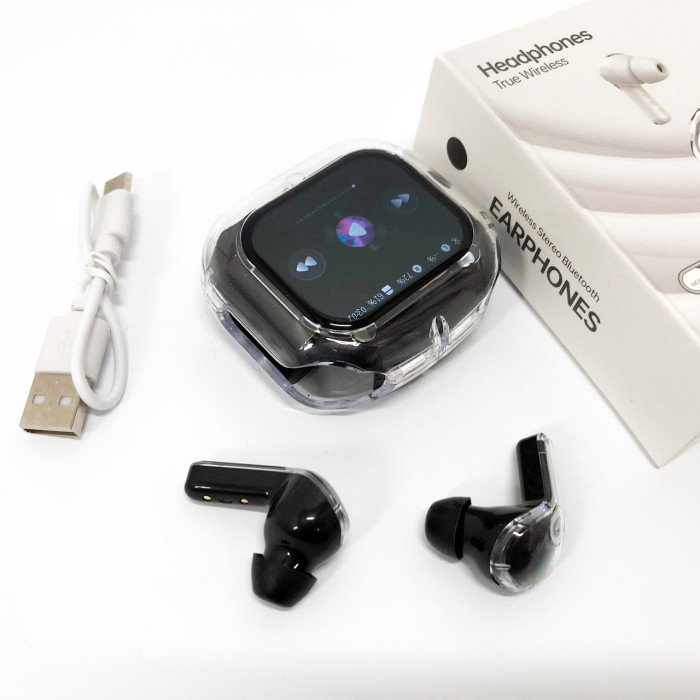 Бездротові вакуумні навушники TWS з дисплеєм LED, вологозахист IPx4 Bluetooth 5.4 з кейсом. Колір: чорний