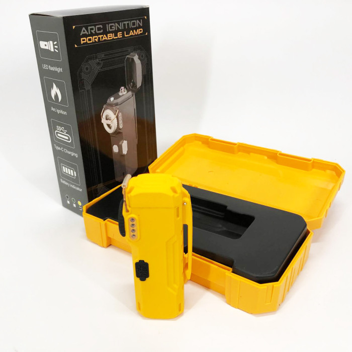 Ліхтарик-запальничка армійська MULTIFUNCTIONAL D51-COB електроімпульсна акумуляторна. Колір: жовтий