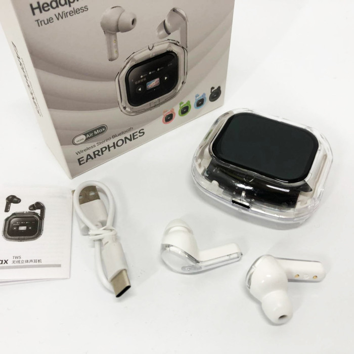 Бездротові вакуумні навушники TWS з дисплеєм LED, вологозахист IPx4 Bluetooth 5.4 з кейсом. Колір: білий