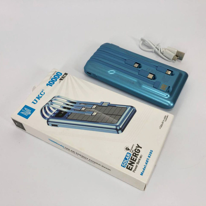 Портативний зарядний пристрій на 10000 mAh, Power Bank на сонячній батареї, заряджання. Колір: синій
