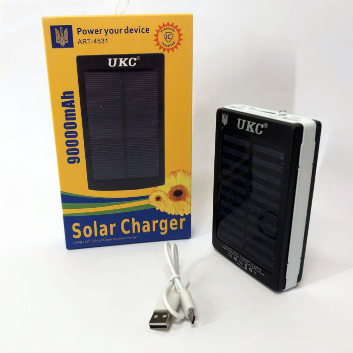 УМБ Power Bank Solar 90000 mAh мобільне зарядне з сонячною панеллю та лампою, Power Bank Charger Батарея