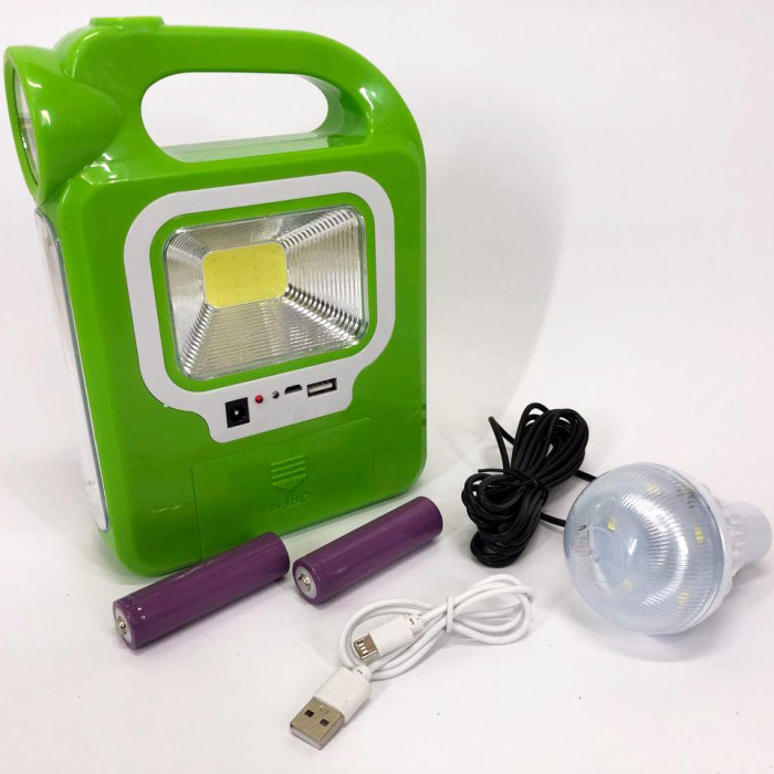 Ліхтар кемпінг переносний 6399А - LED+COB, power bank, 2x18650, сонячна батарея. Колір: зелений
