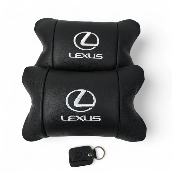 Набір автоподушок Lexus шкіра Італія+ подарунок, Автоподушки Лексус з вишивкою